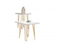 Bendigo Small Side Table with Wooden Top White Stone Effect and Chrome Legs - Floor Stock